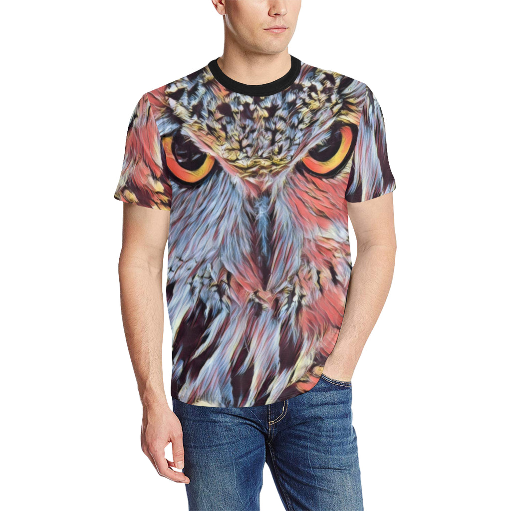 WISE OWL Men's All Over Print T-Shirt (Solid Color Neck) (Model T63)