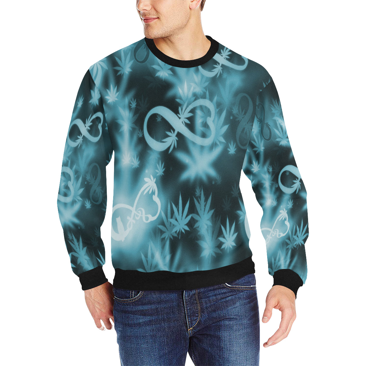 INFINITY BLUE COSMOS Men's Rib Cuff Crew Neck Sweatshirt