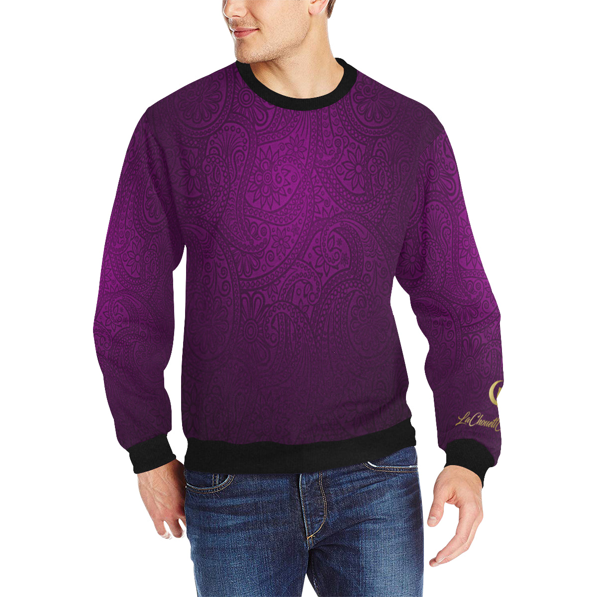 LUXURY GANG GRAPE Men's Rib Cuff Crew Neck Sweatshirt