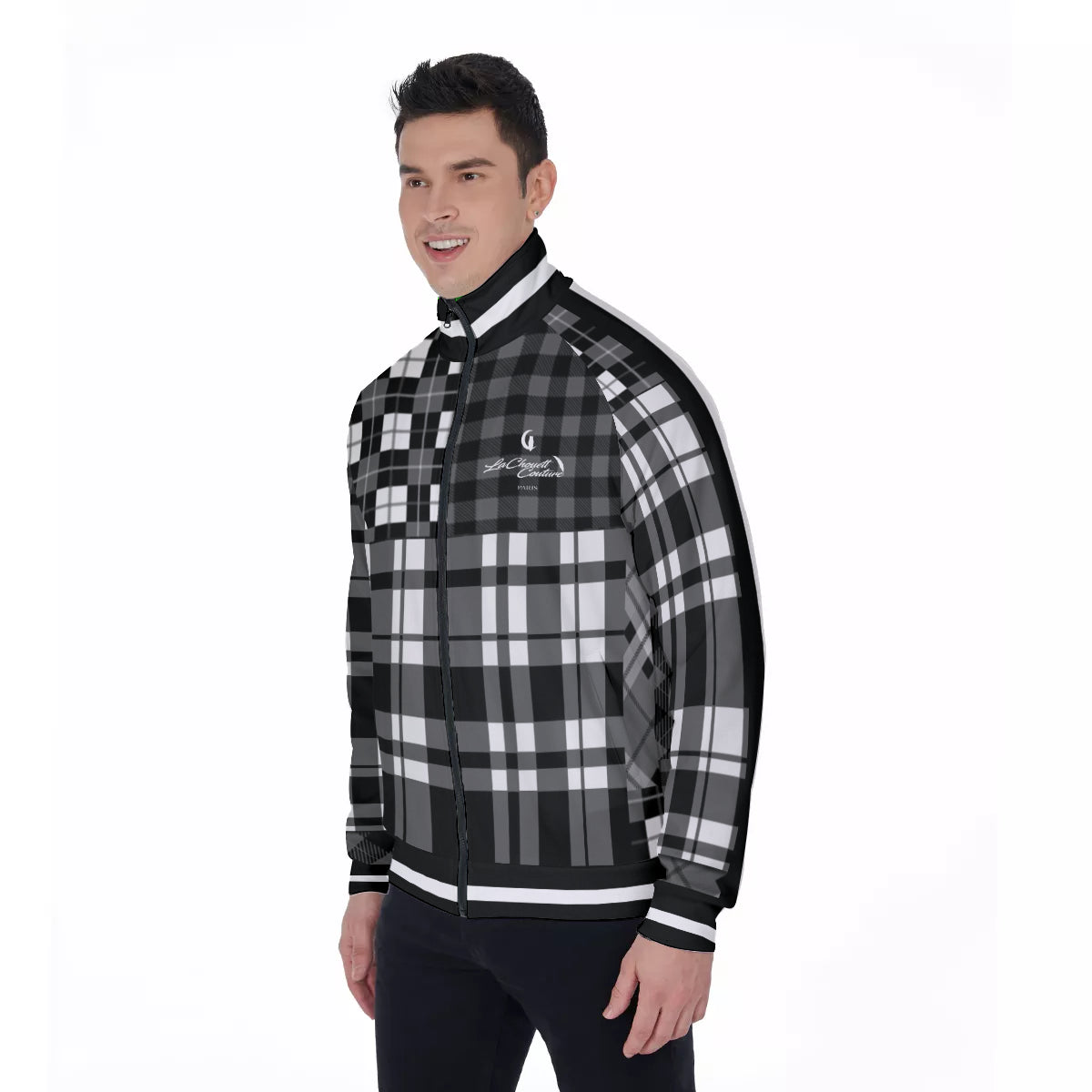 FLEXIN PLAID GREY Men's Stand Collar Jacket