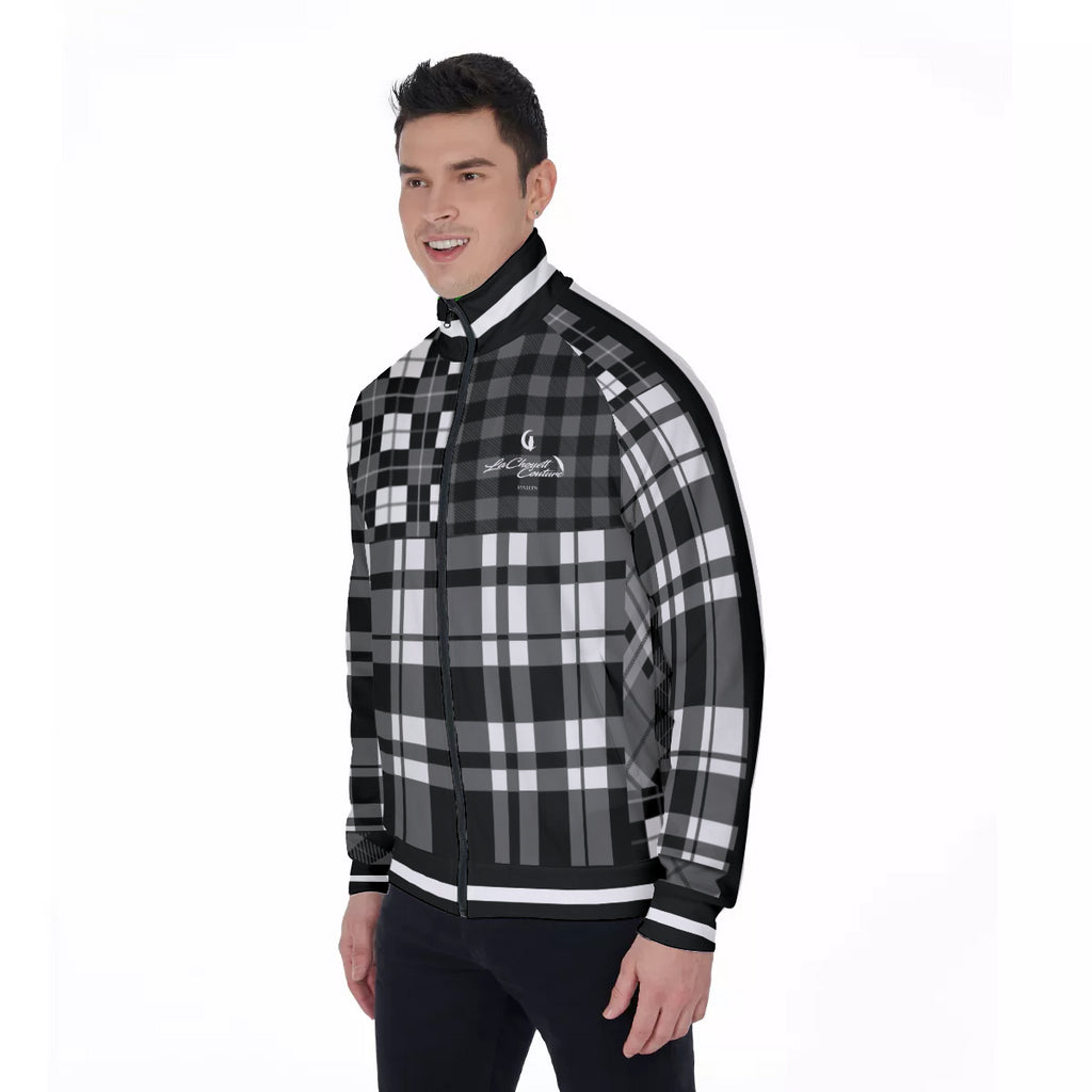 FLEXIN PLAID GREY Men's Stand Collar Jacket
