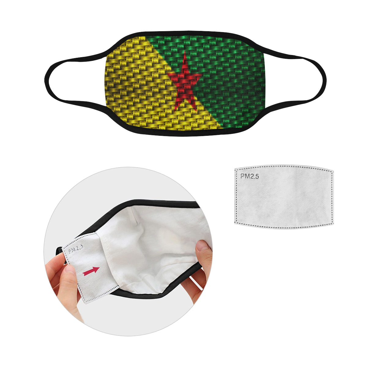 FR GUYANA FLAG Mouth Mask in One Piece (2 Filters Included) (Model M02)