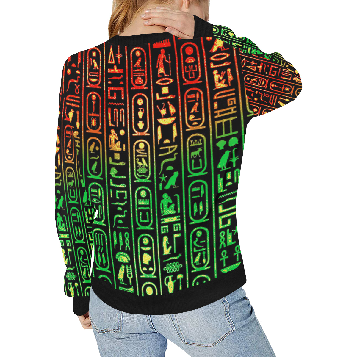 HIERO RASTA Women's Rib Cuff Crew Neck Sweatshirt (Model H34)