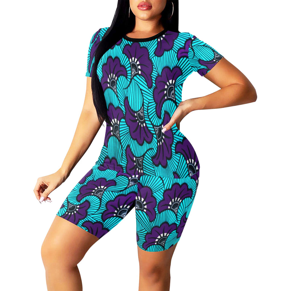 AFRICAN FLOWER PATTERN Women's Short Yoga Set