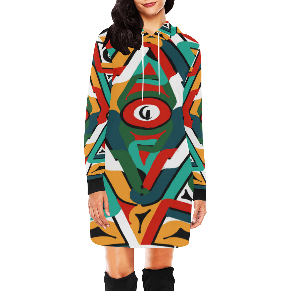 TEMBE ART All Over Print Hoodie Mini Dress