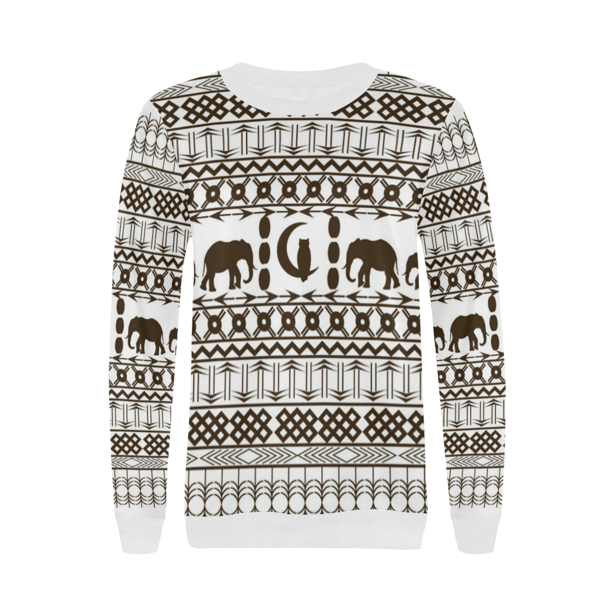 ELEPHANT ORNEMENT Women's Rib Cuff Crew Neck Sweatshirt (Model H34)