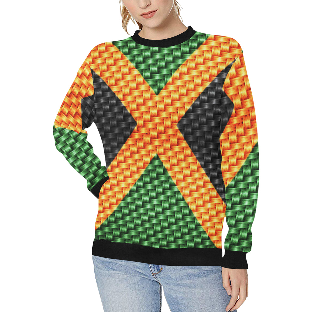 JAMAICA FLAG Women's Rib Cuff Crew Neck Sweatshirt (Model H34)