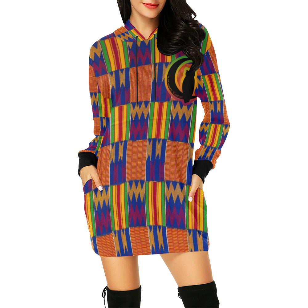 KENTE STYLE All Over Print Hoodie Mini Dress