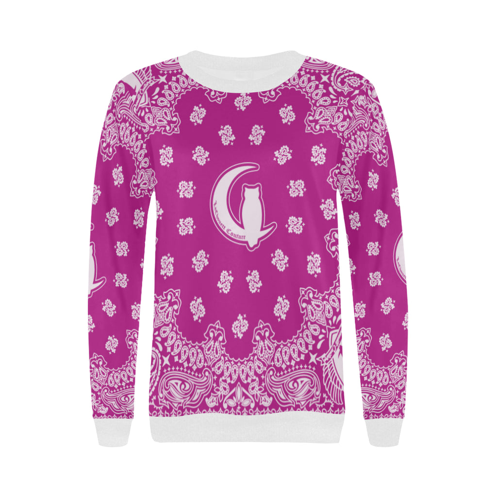 BANDANA GRAPE Women's Rib Cuff Crew Neck Sweatshirt