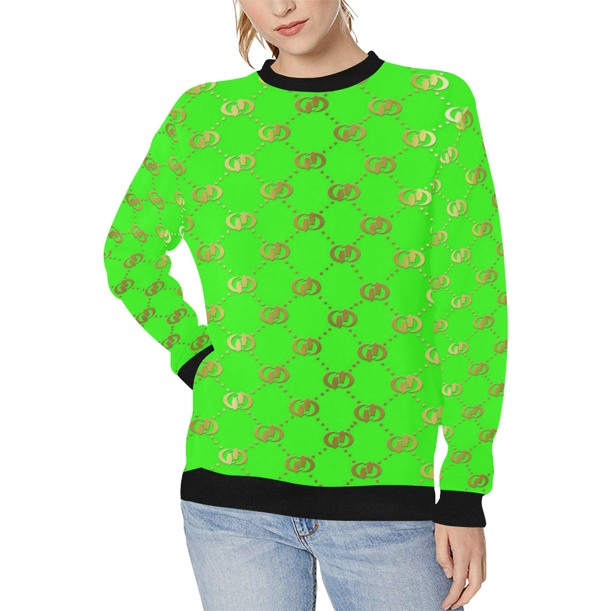 EXCELLENCE SKUNKGLD Women's Rib Cuff Crew Neck Sweatshirt (Model H34)