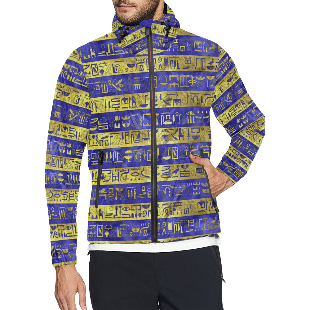 HIEROGLYPH GOLDEN BLUE All Over Print Windbreaker for Unisex