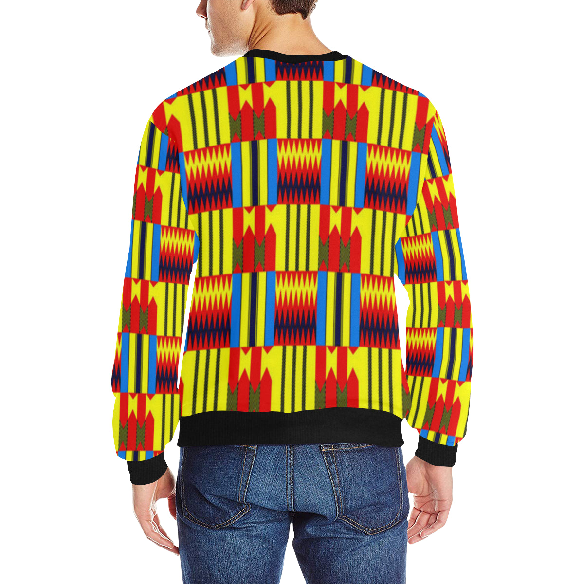 KENTE BLUE Men's Rib Cuff Crew Neck Sweatshirt