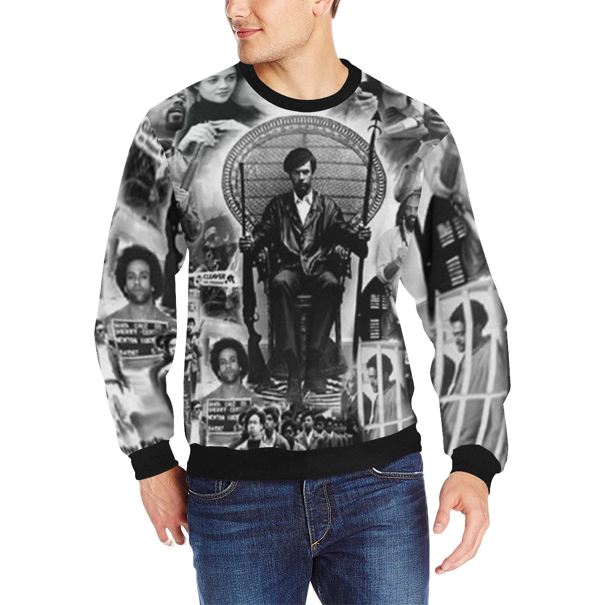 BLACK PANTHER PARTY Men's Rib Cuff Crew Neck Sweatshirt