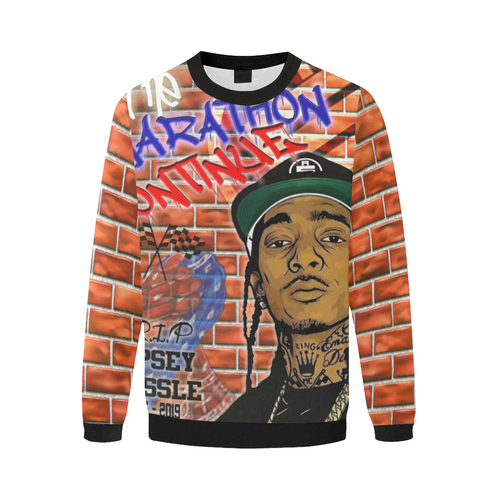 NIPSEY THE MARATHON CONTINUE Men's Oversized Fleece Crew Sweatshirt
