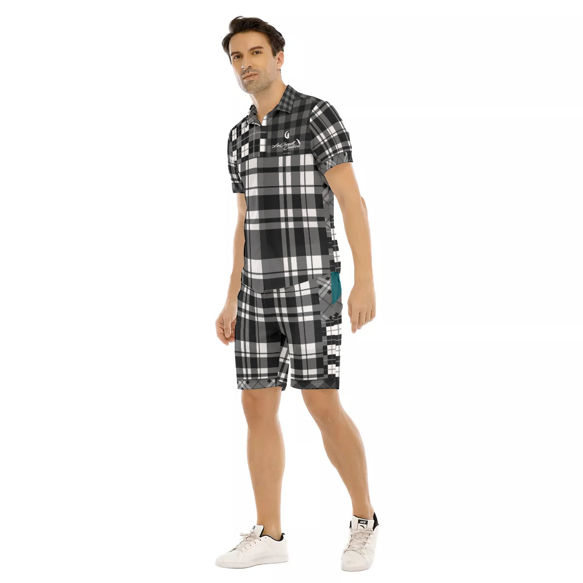 FLEXIN PLAID GREY Men's Short Sleeve Shirt Sets