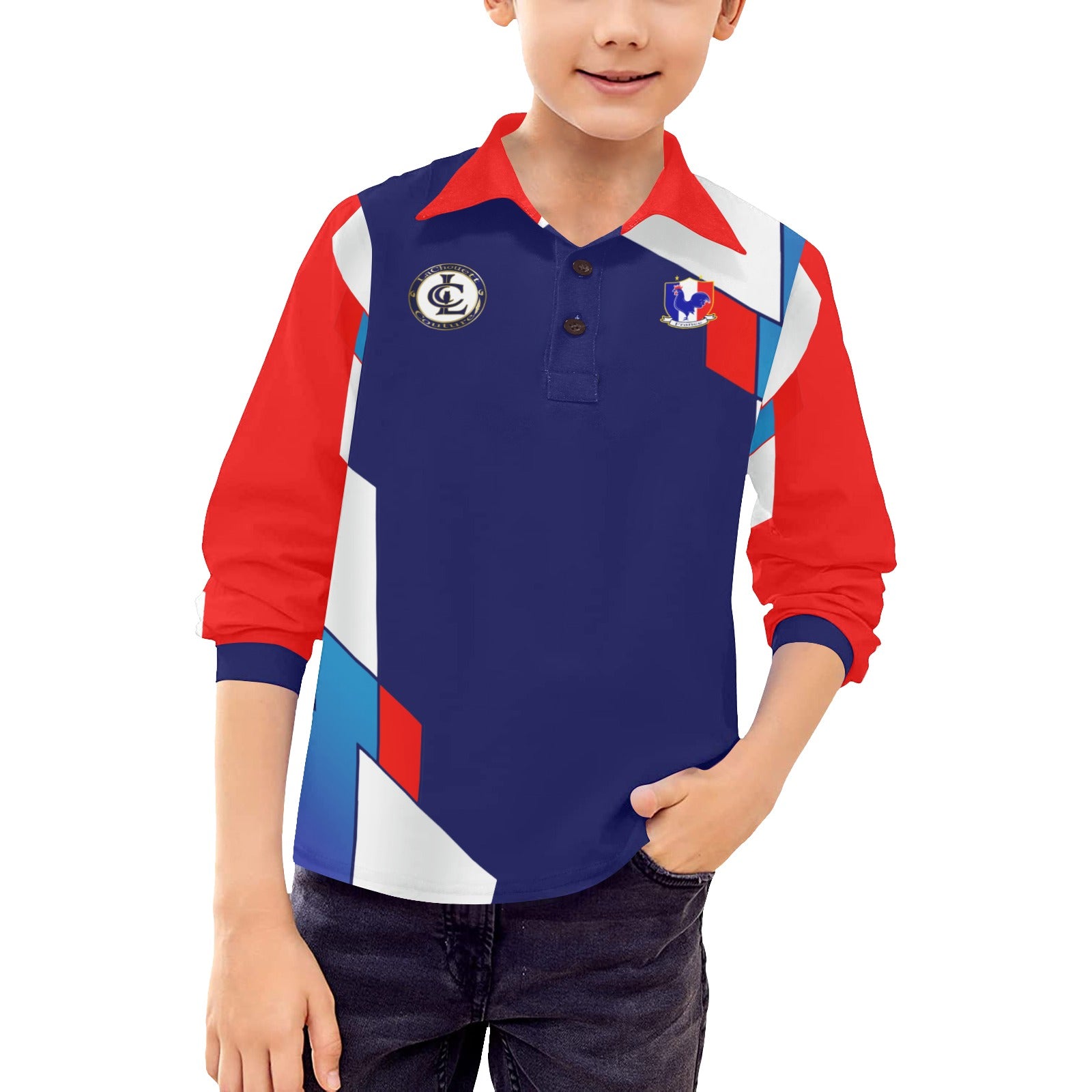 FRANCE Big Boys Long Sleeve Polo Shirt