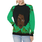 TROPICAL KWEEN FOREST Women's Rib Cuff Crew Neck Sweatshirt
