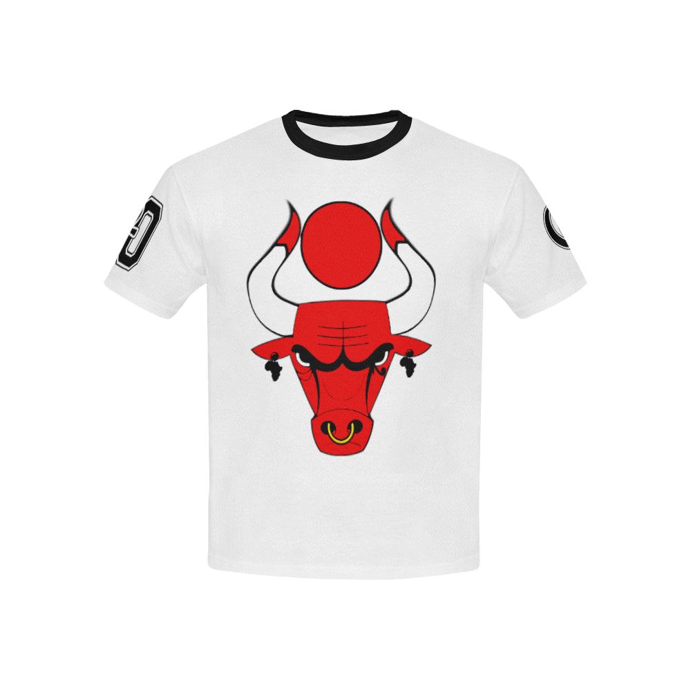 HATHOR BULLS Kids' All Over Print T-Shirt with Solid Color Neck