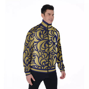 GORGEOUS LEAF BLUE Men's Stand Collar Jacket