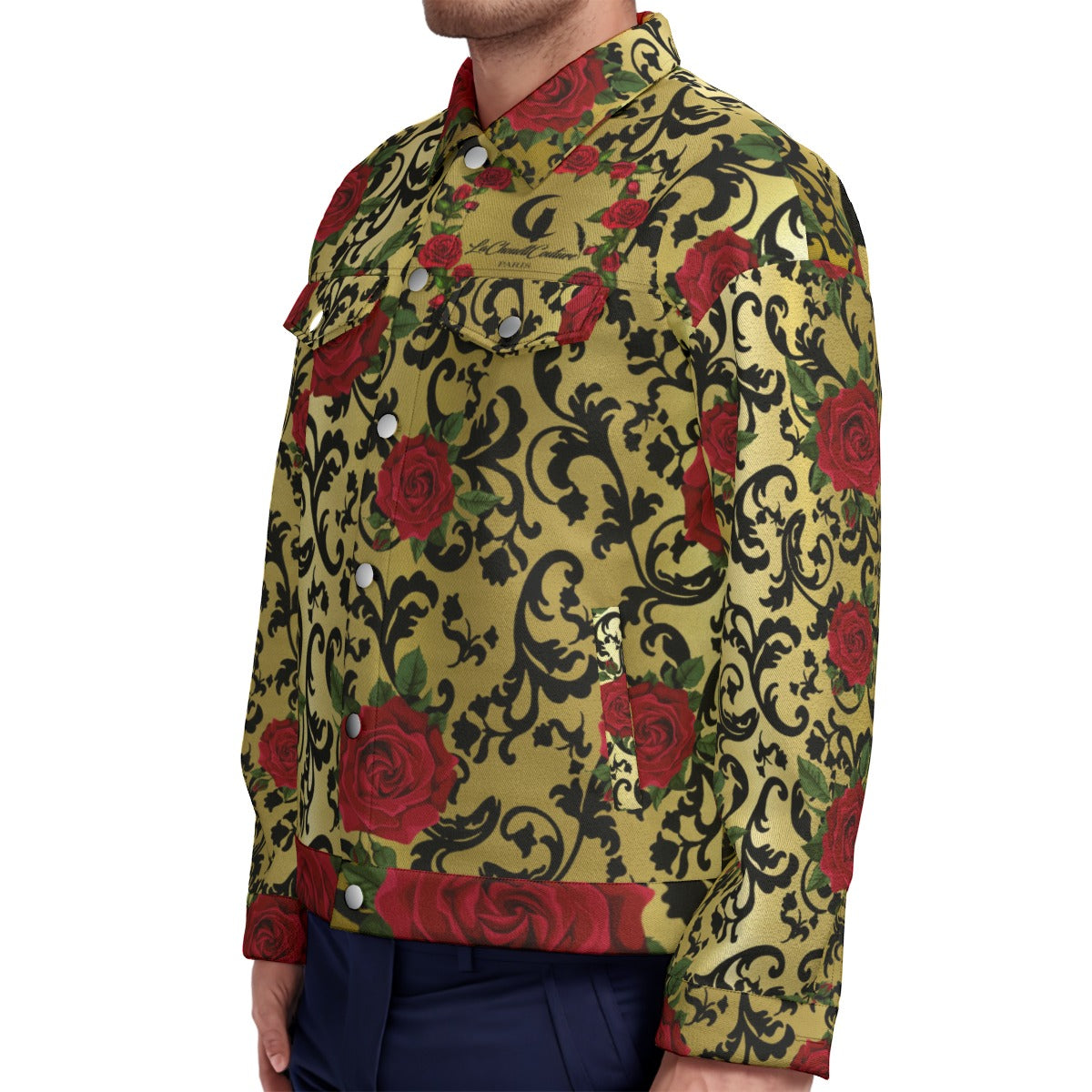 RED ROSES GLD Unisex Lapel Jacket Cotton