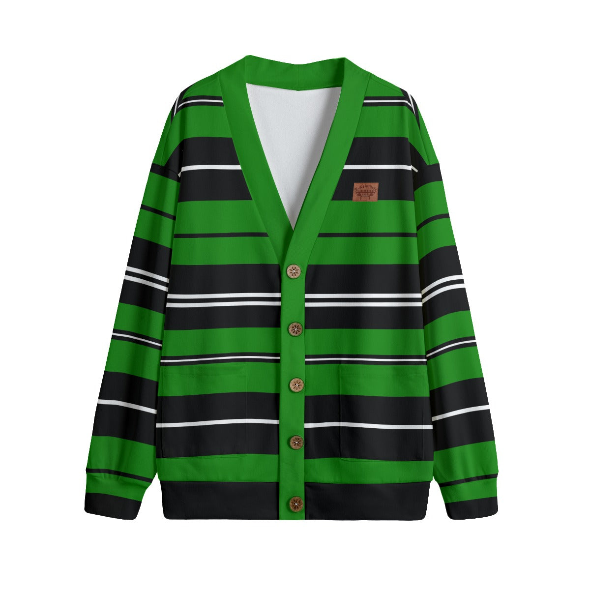 STRIPE UP GREEN Unisex V-neck Cardigan With Button Closure