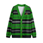 STRIPE UP GREEN Unisex V-neck Cardigan With Button Closure