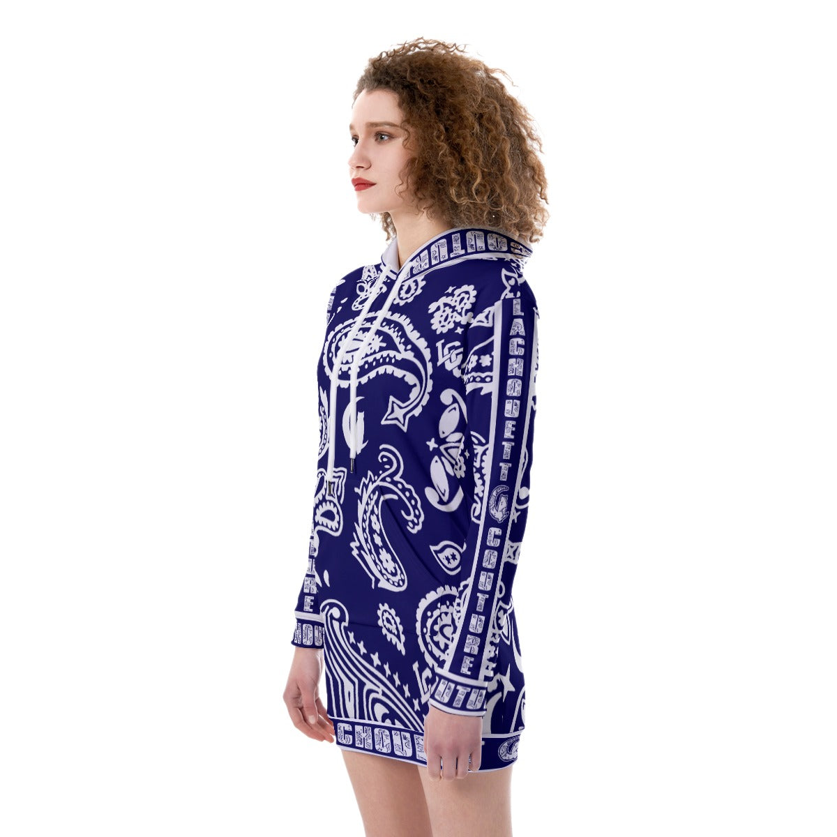 BANDANA PAISLEY NAVY Women's Heavy Fleece Long Hoodie