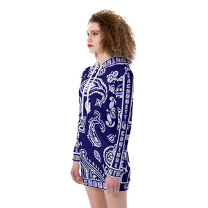 BANDANA PAISLEY NAVY Women's Heavy Fleece Long Hoodie