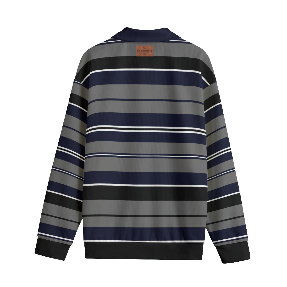 STRIPE UP NAVY GREY Unisex Lapel Collar Sweater