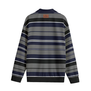 STRIPE UP NAVY GREY Unisex Lapel Collar Sweater