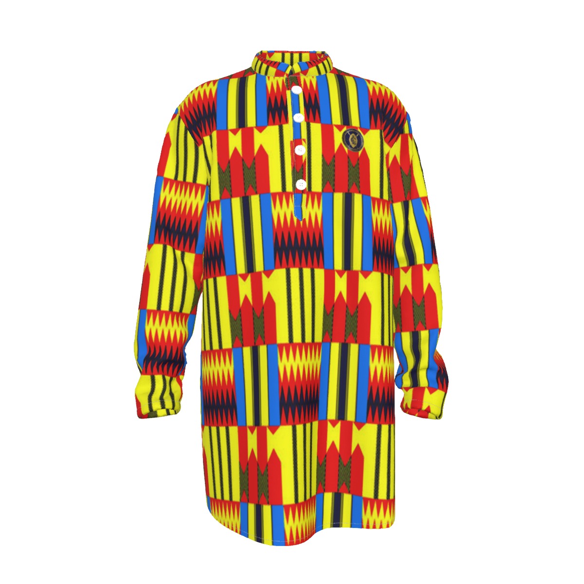 KENTE BLUE Men's Stand-up Collar Long Shirt