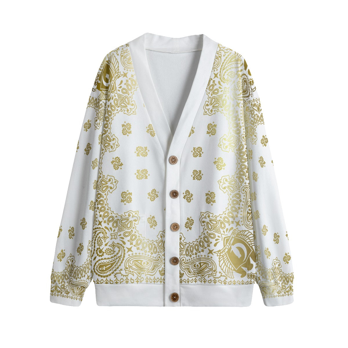BANDANA GOLDWHT Unisex V-neck Cardigan With Button Closure