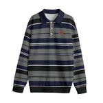 STRIPE UP NAVY GREY Unisex Lapel Collar Sweater