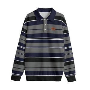 STRIPE UP NAVY GREY Unisex Lapel Collar Sweater