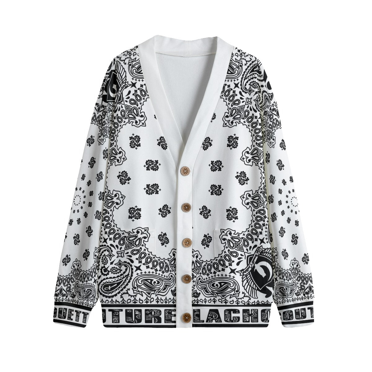 BANDANA WHT Unisex V-neck Cardigan With Button Closure