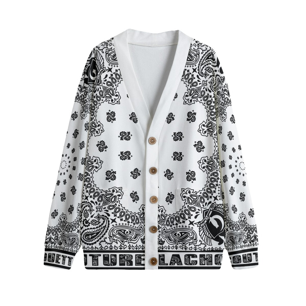 BANDANA WHT Unisex V-neck Cardigan With Button Closure