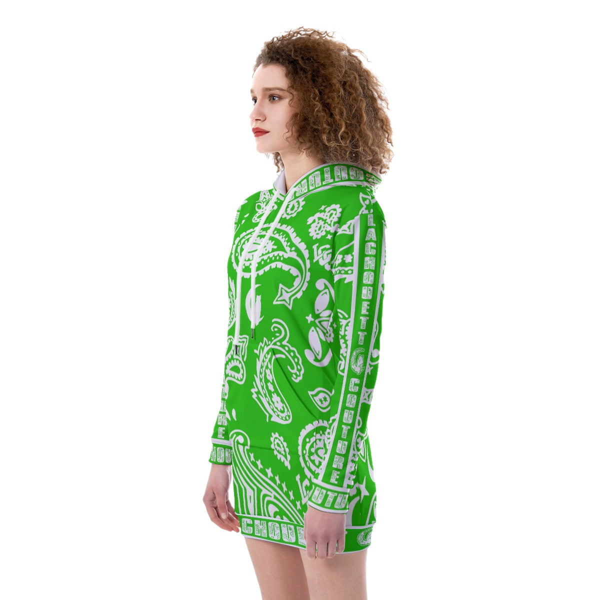 BANDANA PAISLEY GREEN Women's Heavy Fleece Long Hoodie