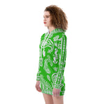 BANDANA PAISLEY GREEN Women's Heavy Fleece Long Hoodie
