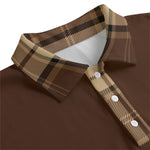 PLAID STYLE BROWN Unisex Lapel Collar Sweater