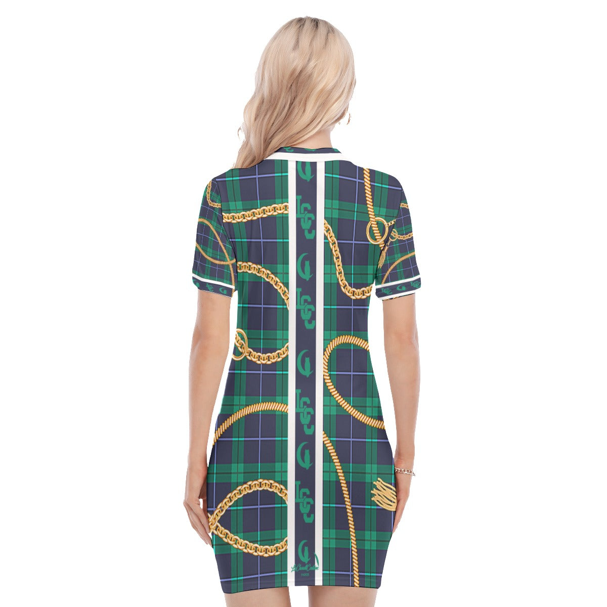 PLAID IN GOLD Women's Polo Collar Dress