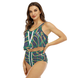 PLAID IN GOLD Women's Ruffled Vest Bikini Swimsuit