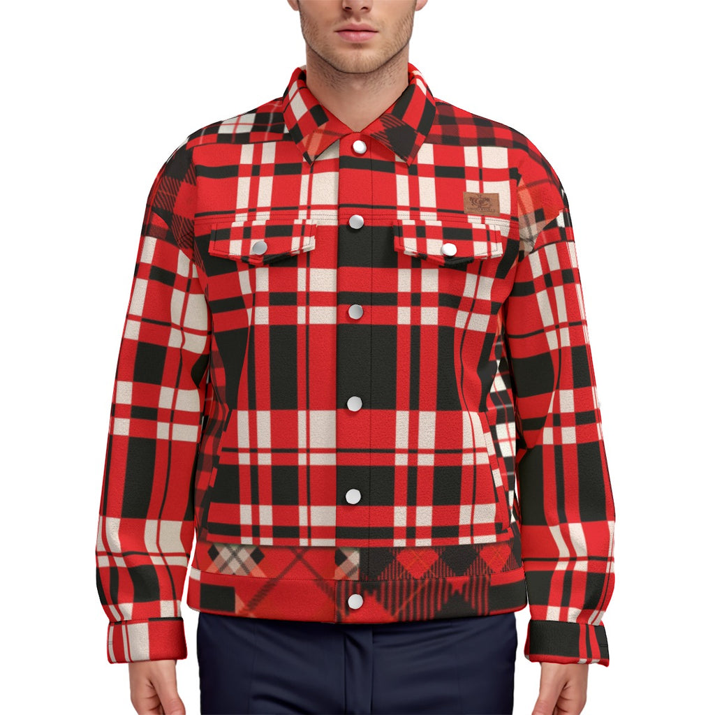 FLEXIN PLAID RED Unisex Lapel Jacket Cotton