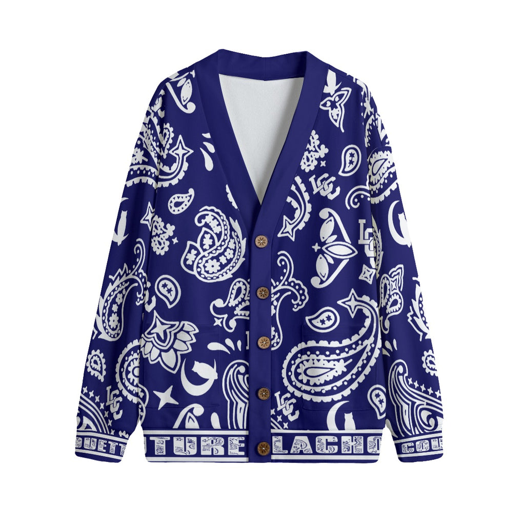 BANDANA PAISLEY NAVY Unisex Cardigan With Button Closure