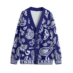 BANDANA PAISLEY NAVY Unisex Cardigan With Button Closure