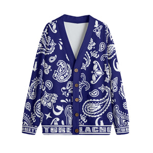 BANDANA PAISLEY NAVY Unisex Cardigan With Button Closure