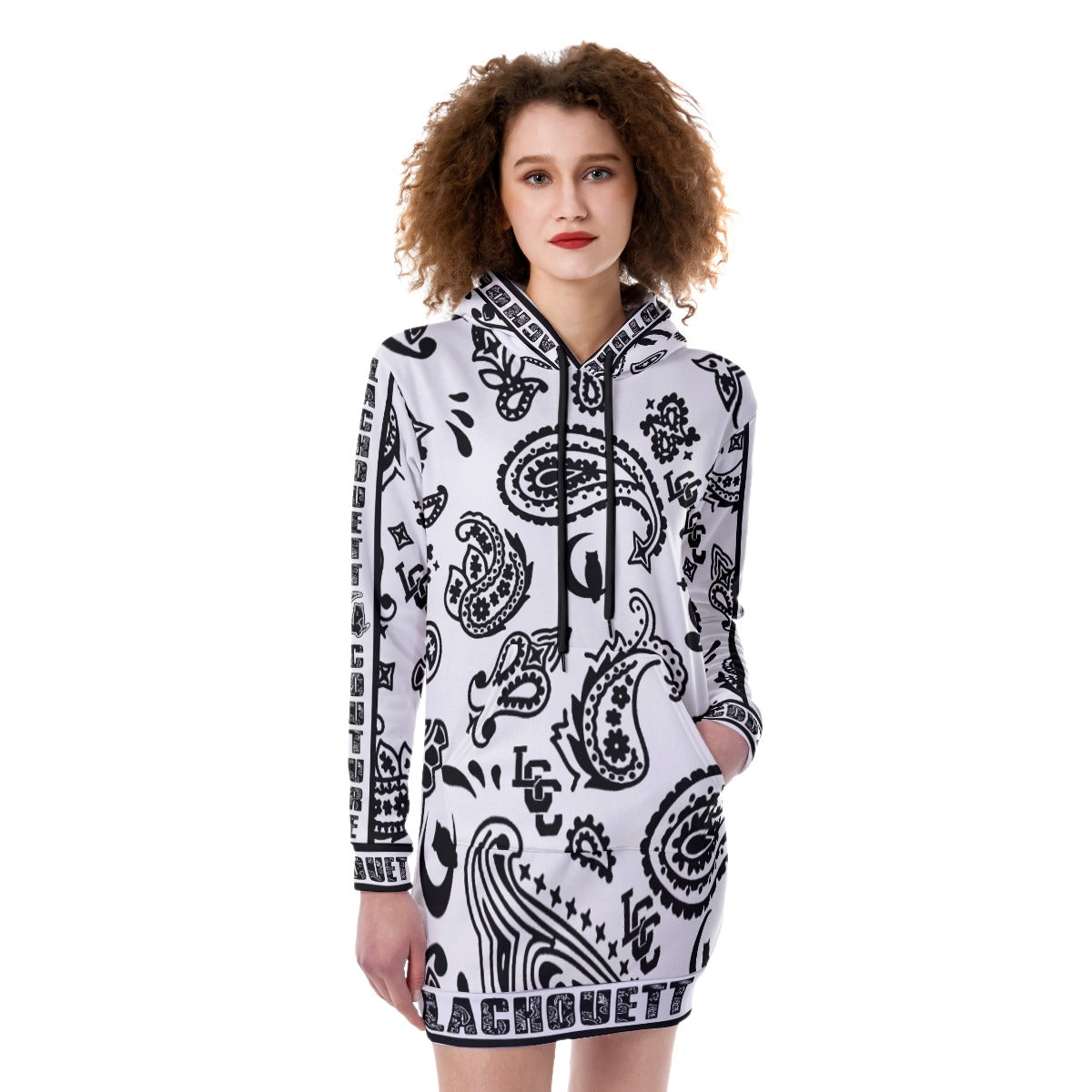 BANDANA PAISLEY WHT Women's Heavy Fleece Long Hoodie