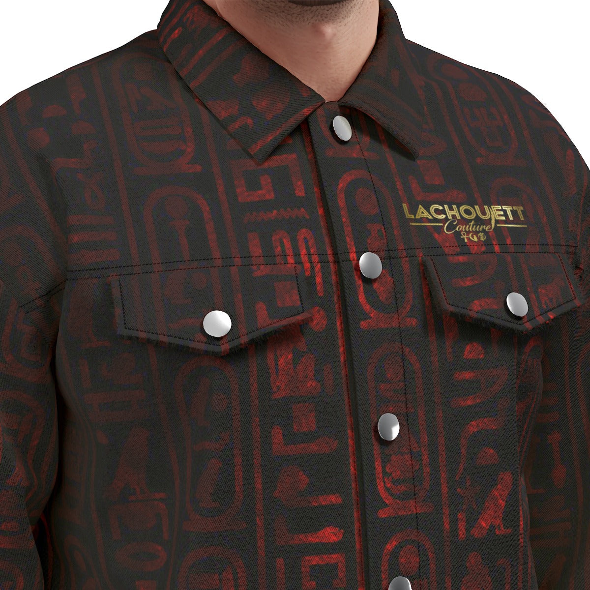 HIEROGLYPH RED Unisex Lapel Jacket  Cotton