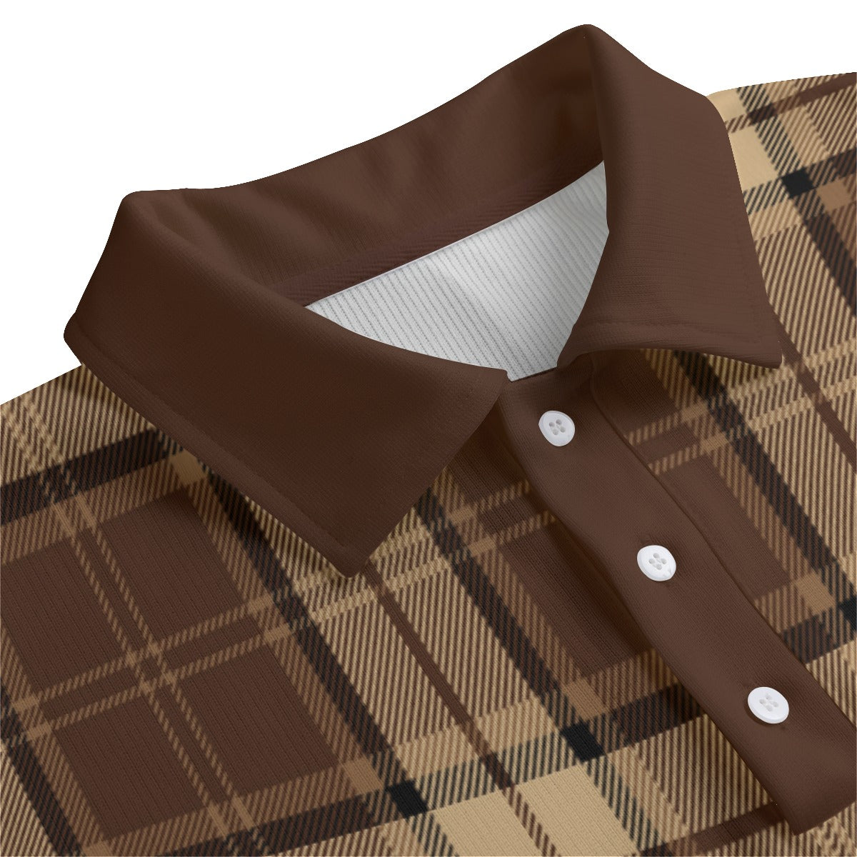 PLAID STYLE BROWN Unisex Lapel Collar Sweater