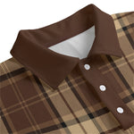 PLAID STYLE BROWN Unisex Lapel Collar Sweater