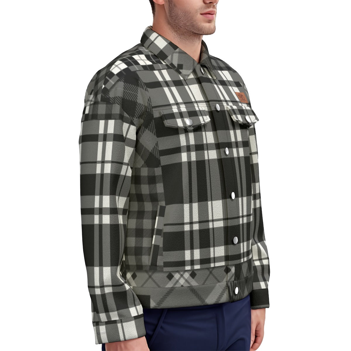 FLEXIN PLAID GREY Unisex Lapel Jacket Cotton